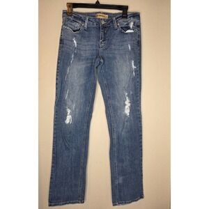 Just USA Womens Juniors Size‎ 11 Distressed Straight Medium Dark Blue Jeans